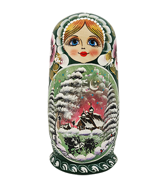 Búp bê Matryoshka ngôi nhà mùa đông xanh lá